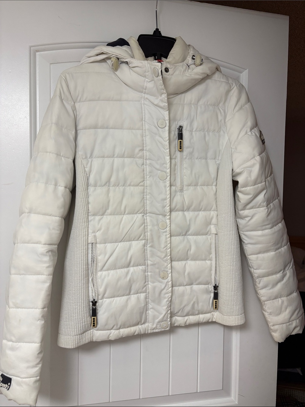 Superdry Women's Cream White Quilted Puffer Jacket with Hood